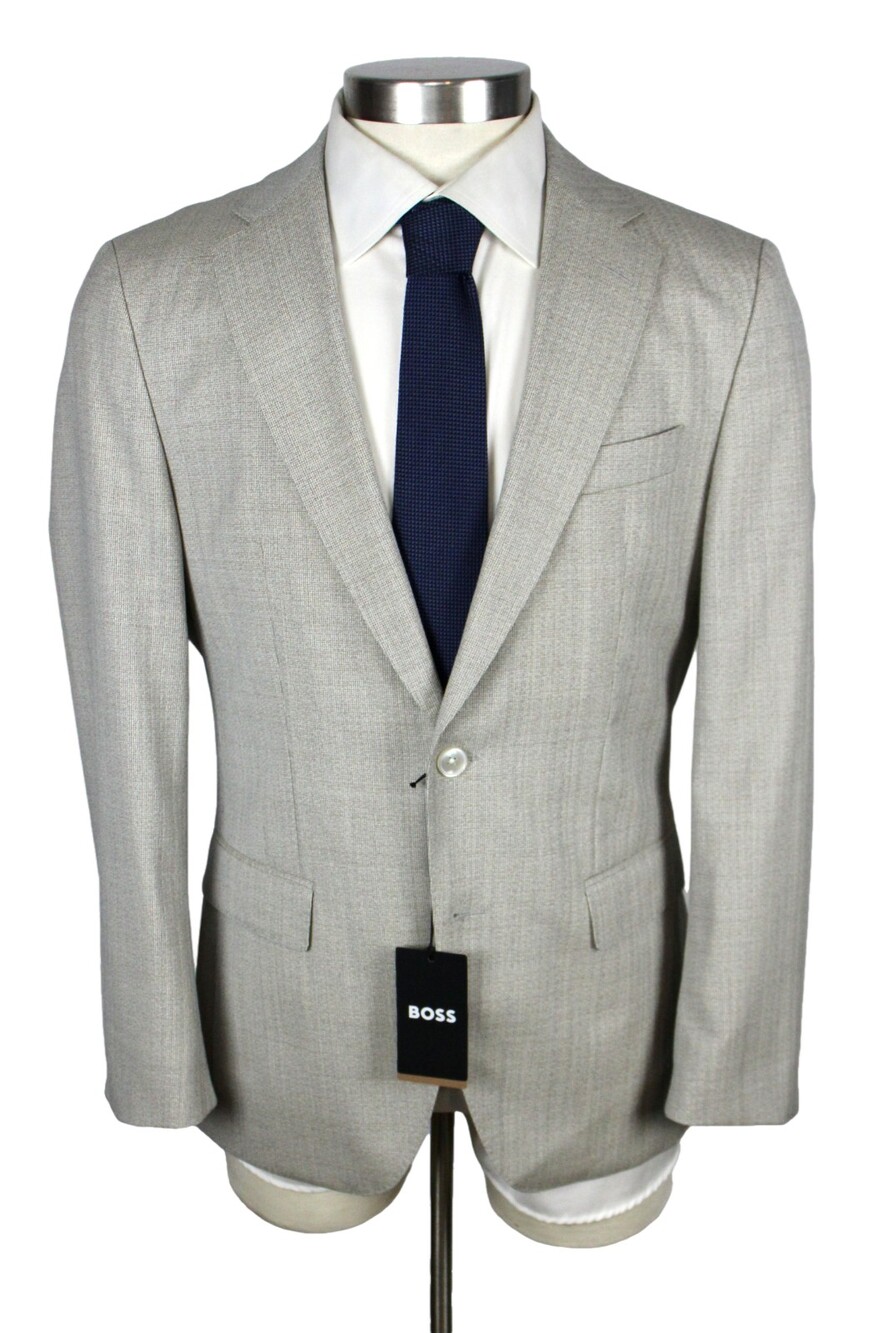 Hugo Boss Hutson Sport Coat 40 R Mens Slim Fit Beige Houndstooth Wool Blazer